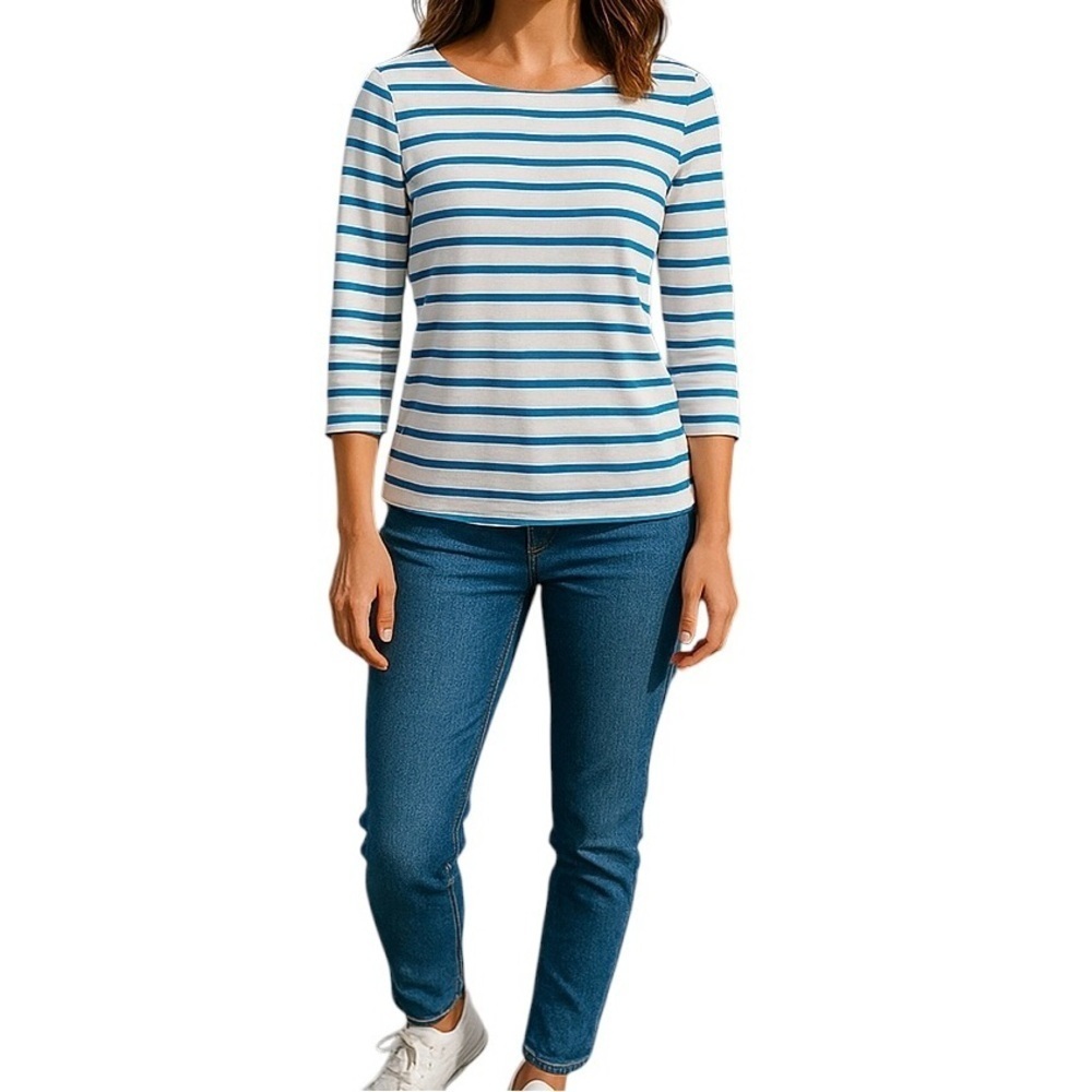 J. Crew Top Cotton White Blue Stripes Women Size‎ M